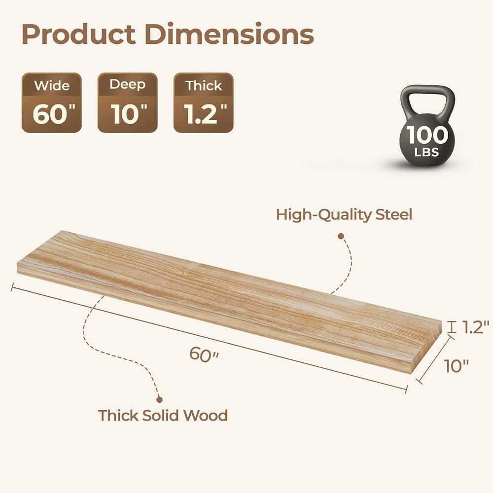 Long Wall Shelves 60 inch,Long Floating Shelf Set of 3, Large Wall Mounted Sh...