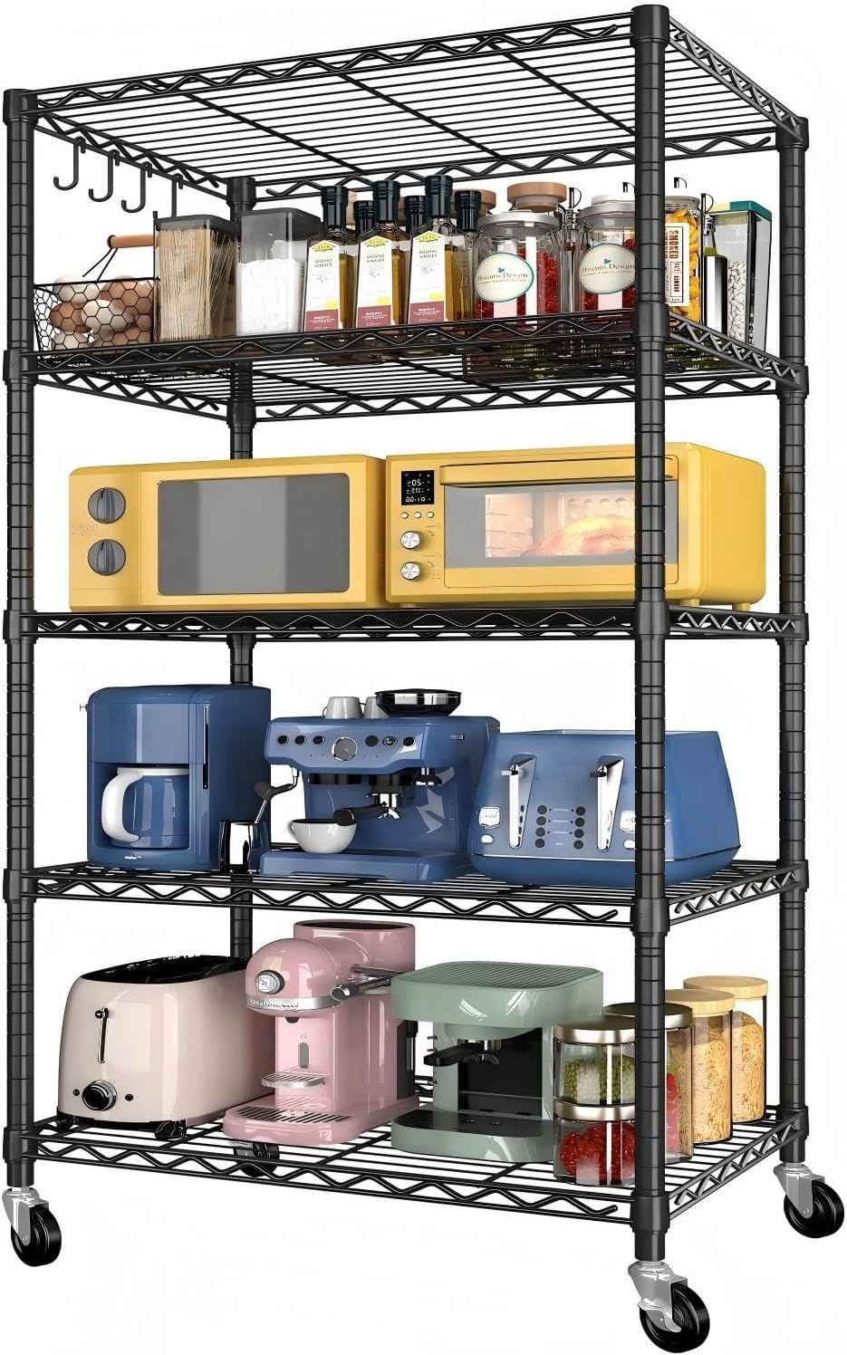 24" W x 18" D x 75" H Wire Storage Shelves with Wheels: 5 Tier...