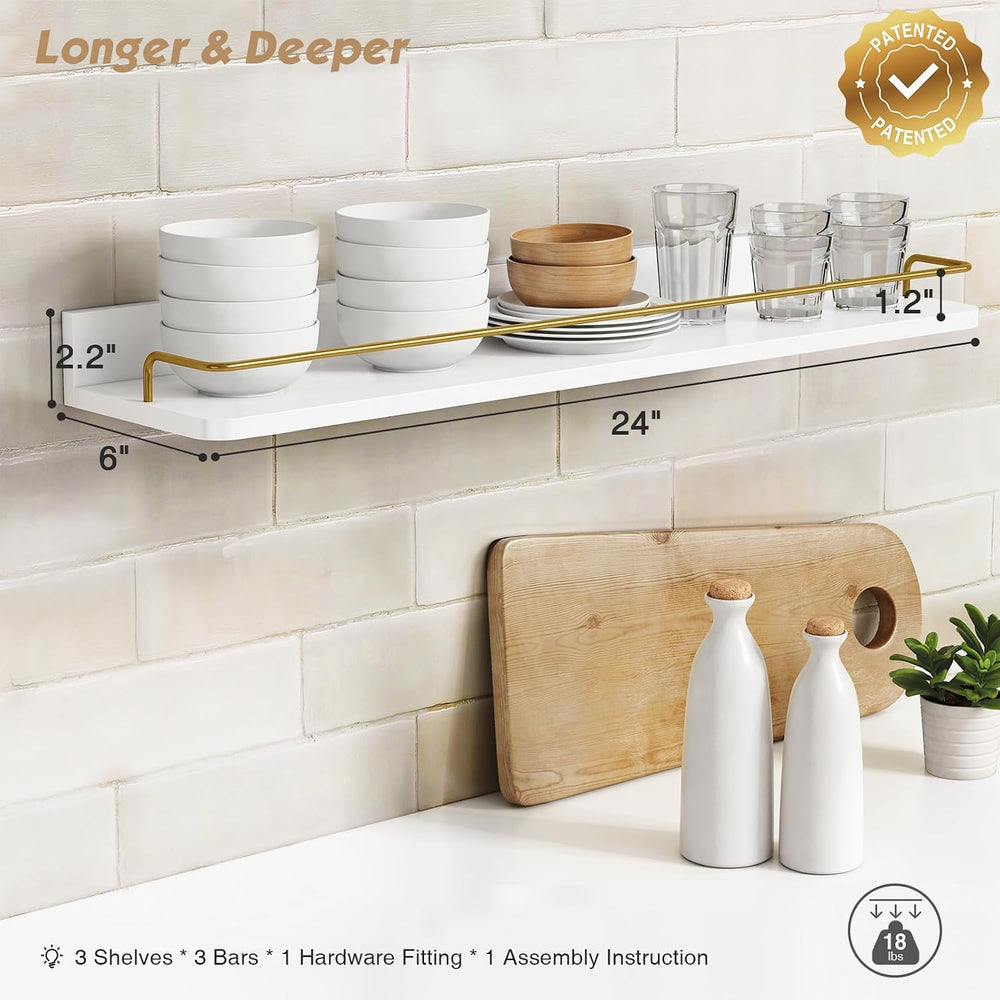 Forbena 24 Inch Bathroom Floating Shelves for Wall Set of 3, Gold Bathroom Sh...