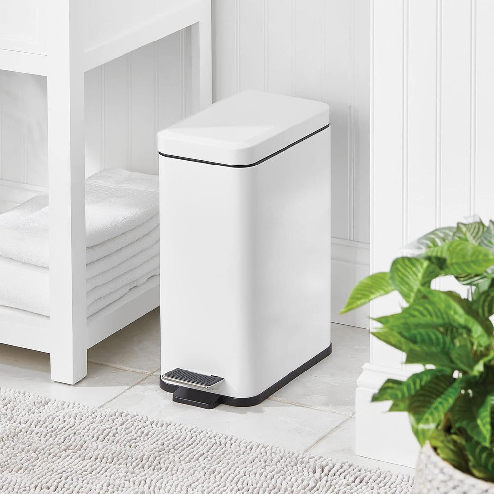 mDesign Pedal Bin — Waste Bin with Pedal, Lid and Plastic Bucket Insert for B...