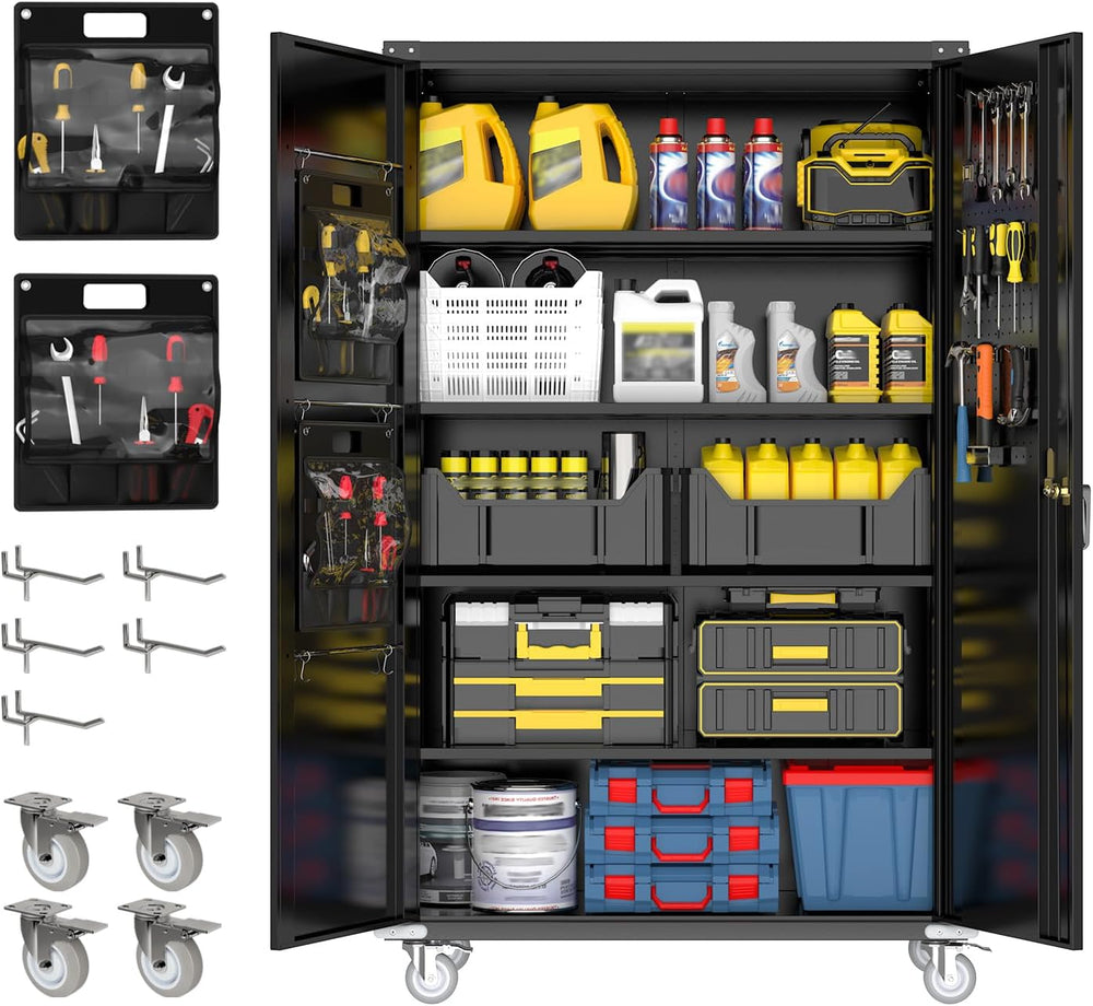 Tall & Wide Metal Garage Storage Cabinet with 4 Adjustable Shelves
