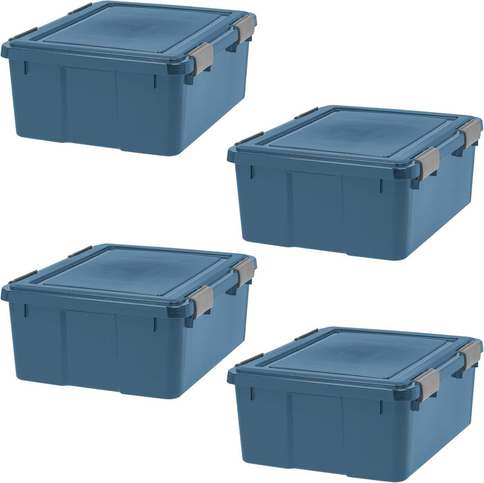 IRIS USA 4-Pack 31 Qt Storage Bins with Gasket Lids, Navy