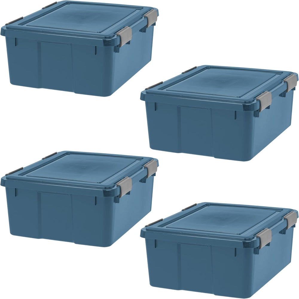 IRIS USA 4-Pack 31 Qt Storage Bins with Gasket Lids, Navy