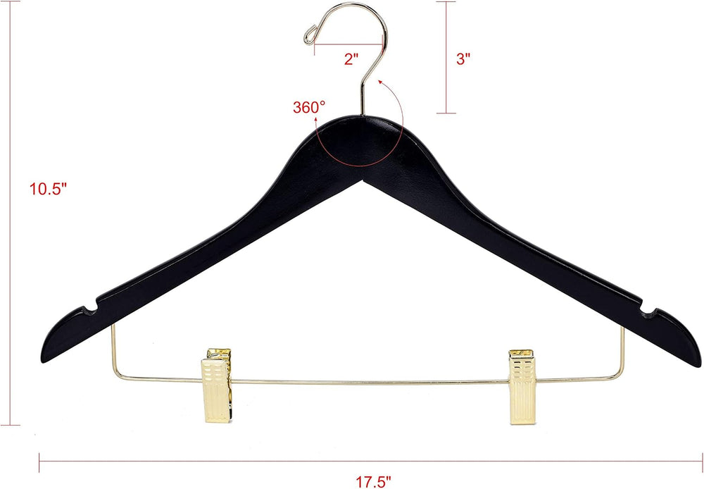 Quality Black Wooden Skirt Hangers with Clips, 20-Pack Smooth Solid Wood Pant...