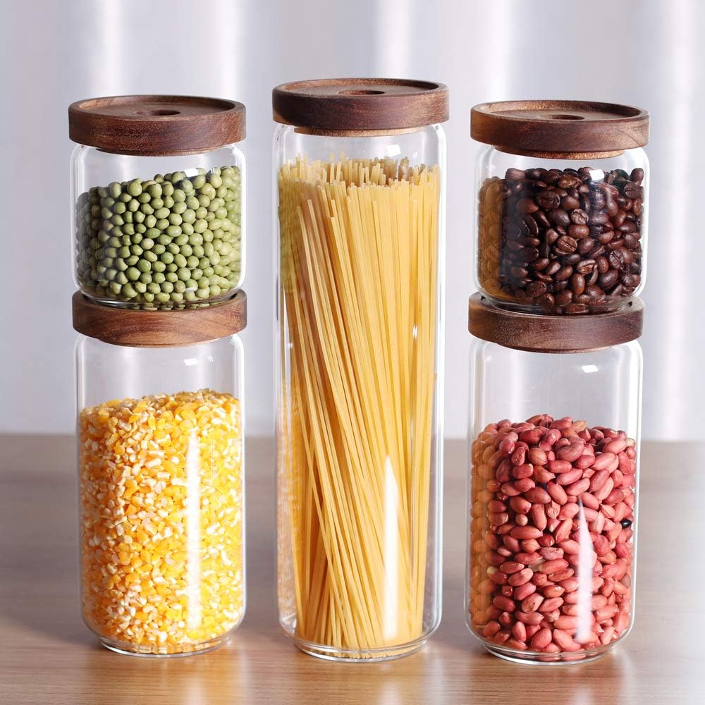 Glass Canisters Set of 5 for the kitchen, Glass Storage Container jars with A...