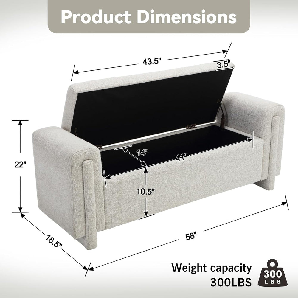 CIMOTA Modern Storage Ottoman Bench, 58” Large Upholstered Storage Bench with...