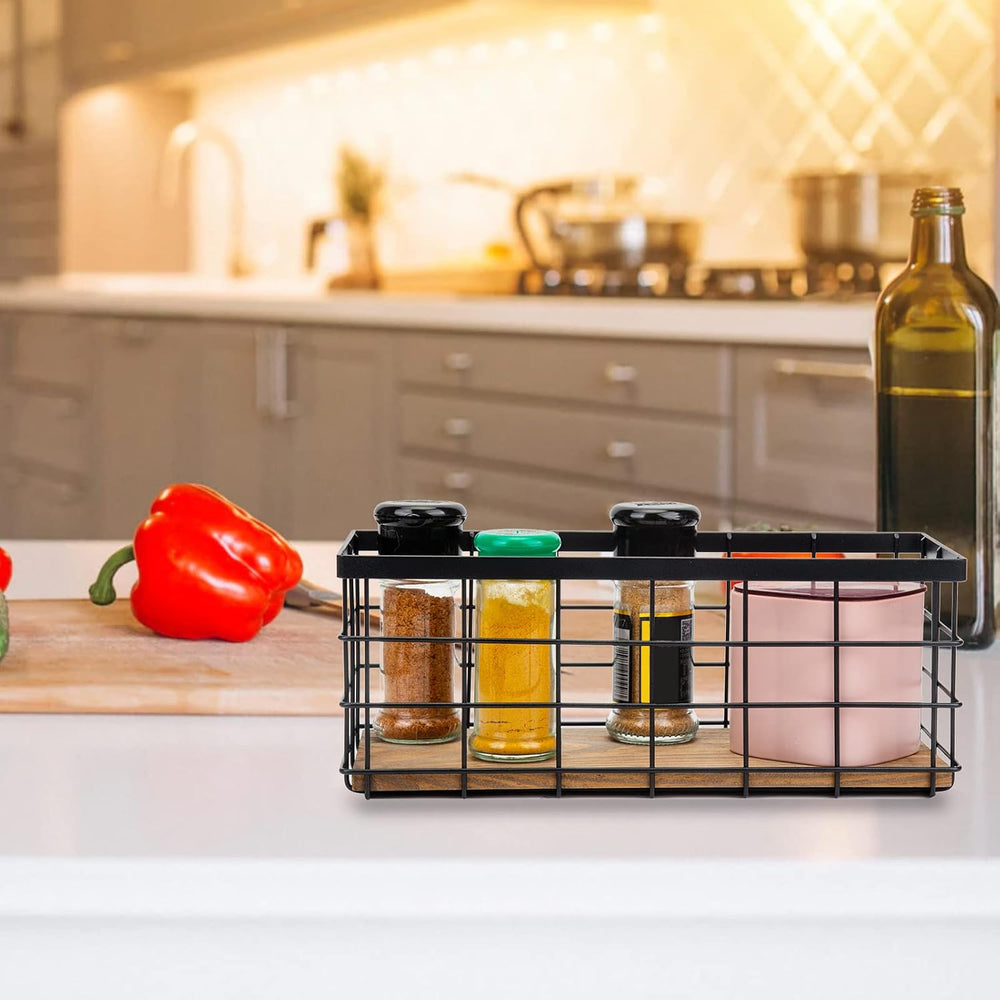 TIEYIPIN Farmhouse Decor Metal Wire Storage Baskets, Wood Base Containers Org...