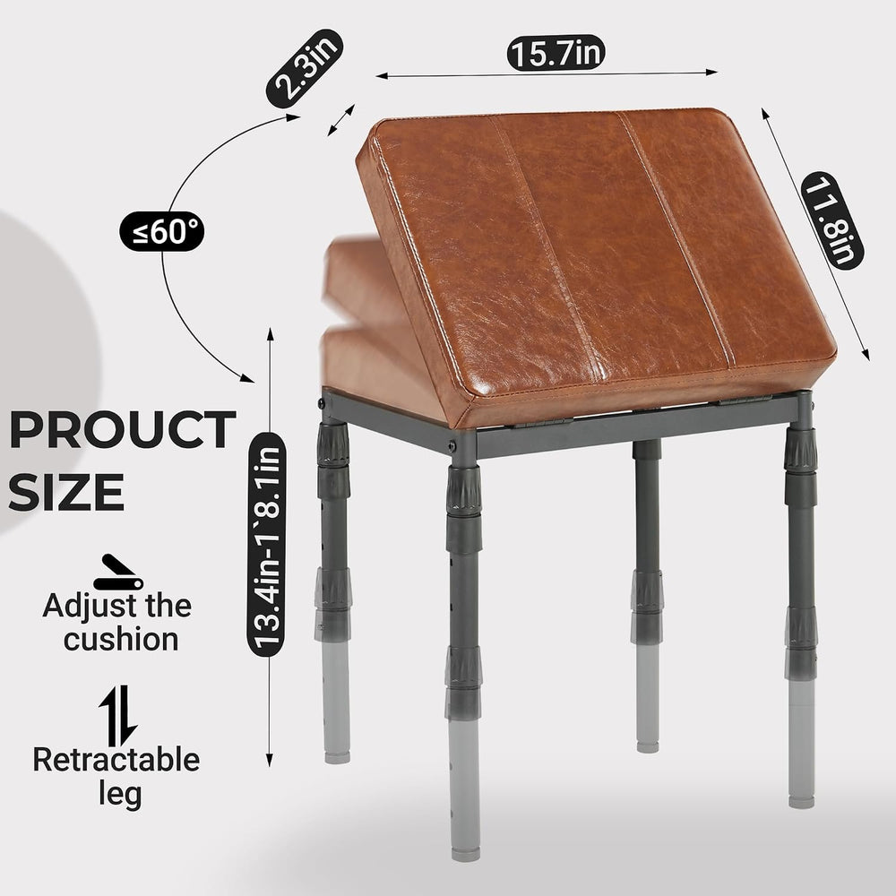 Adjustable Ottoman Pouf, 60 Degree Tilt Footrest, Brown Synthetic Leather