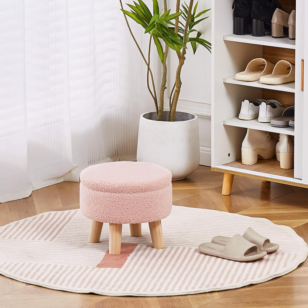 Wimarsbon Storage Ottoman, Modern Round Footrest with Soft Padded Seat, Teddy...