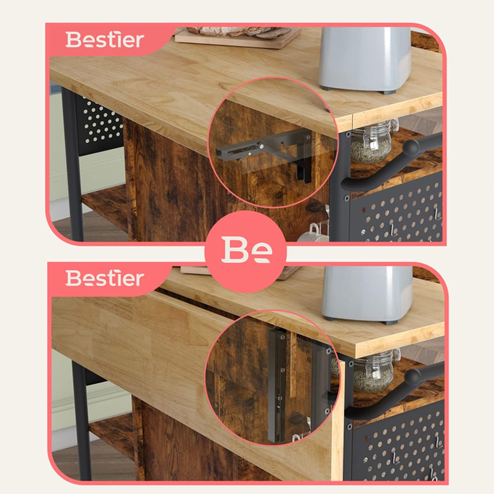 Bestier Rolling Kitchen Cart with Collapsible Extender, 6 Shelves, Brown