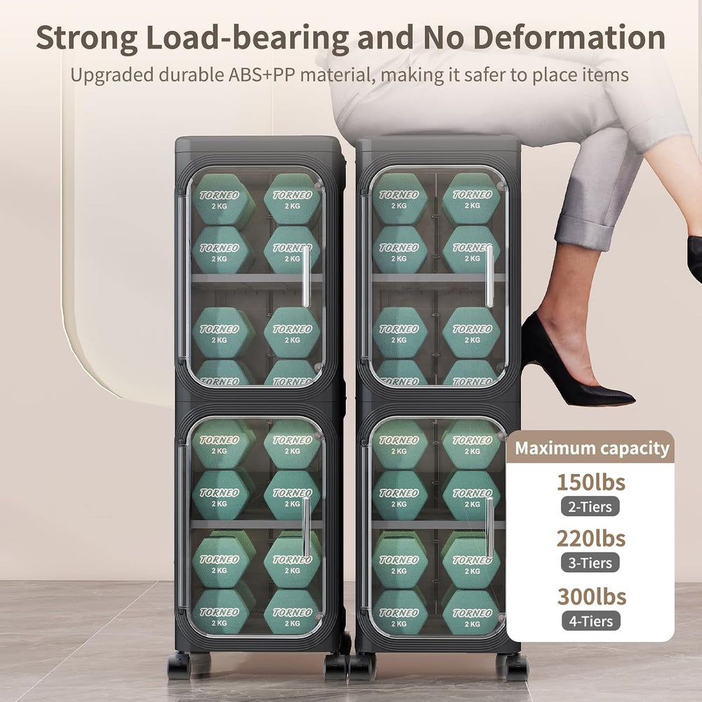 5 Tier Slim Bathroom Storage Cabinet, Foldable and Movable, Black