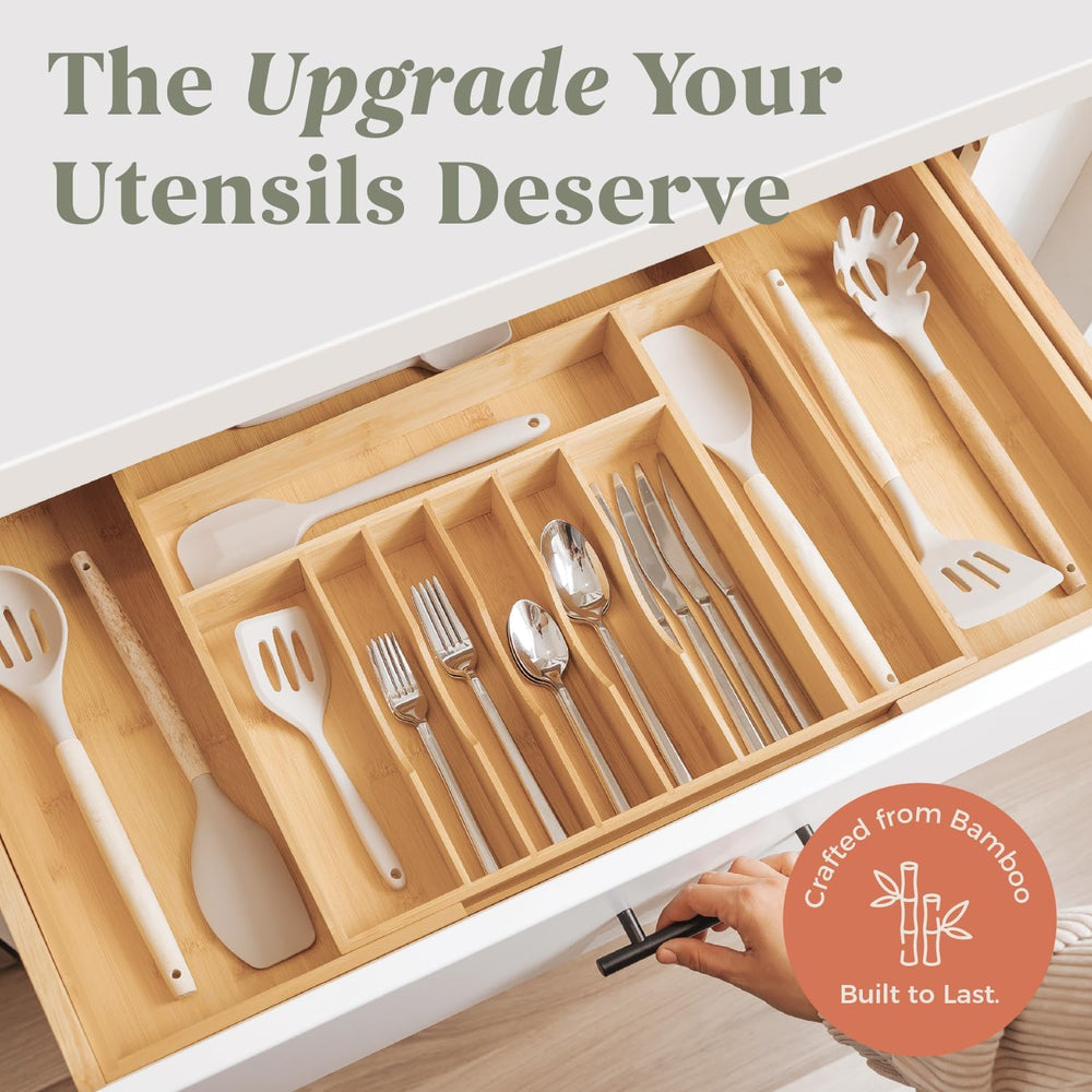 KitchenEdge Silverware & Utensil Drawer Organizer, 18-33 in, Bamboo