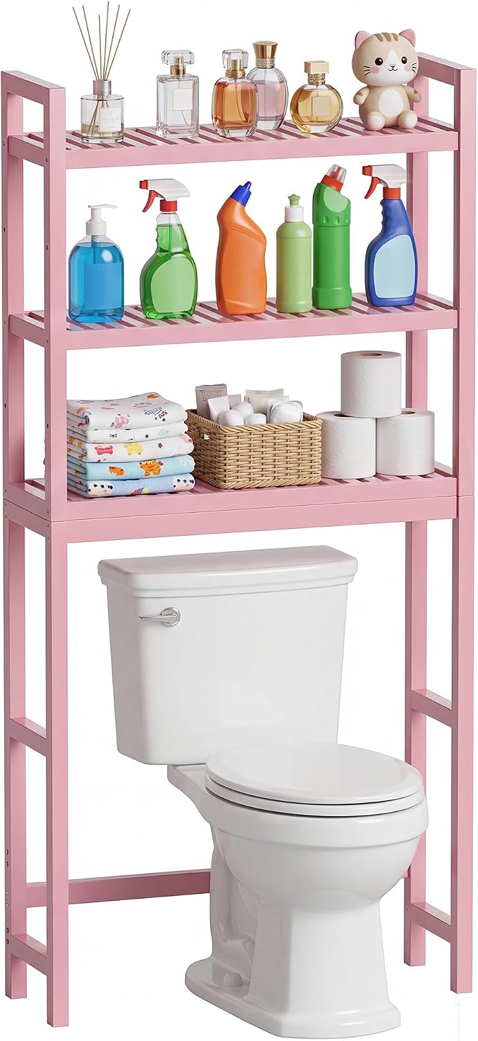 SMIBUY Bathroom Storage Shelf, Bamboo Over-The-Toilet Organizer Rack, Freesta...