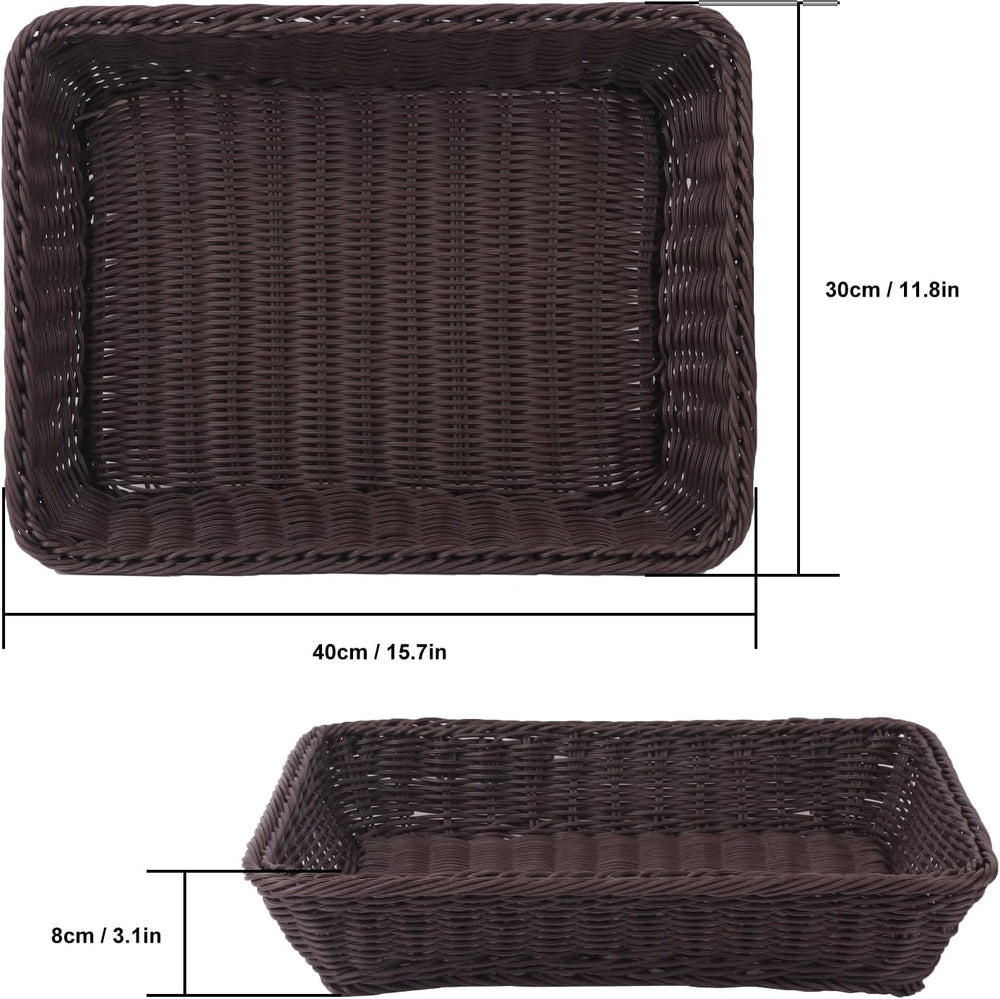 5 Pack 16 Inch Deep Coffee Wicker Bread Basket, Handmade Woven Organizer, Rec...
