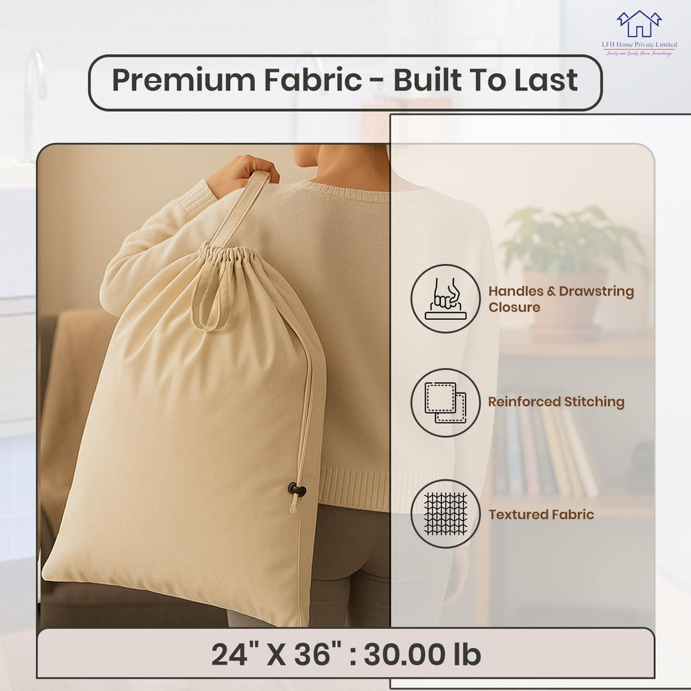LFH Home Large Premium Cotton Rich Canvas Laundry Bag with Drawstring and Han...