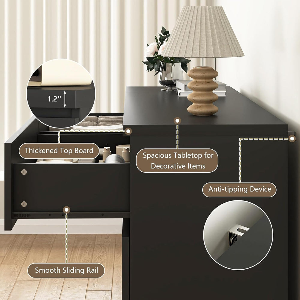 Black 6 Drawer Dresser for Bedroom,Modern Deep Drawer Dresser,Wide Long Stora...