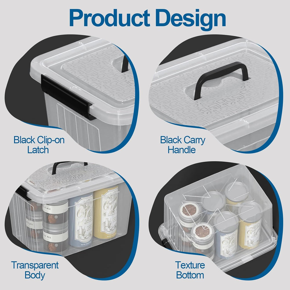 Saedy 6 Pack 12 Quart Plastic Latching Storage Box with Handle, Clear