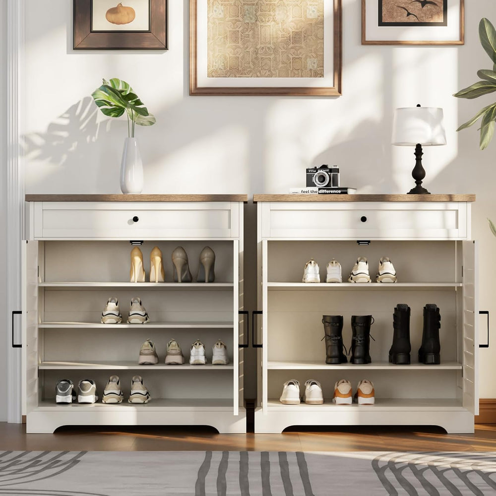ChooChoo Farmhouse Shoe Cabinet with 2 Doors and 4-Tier