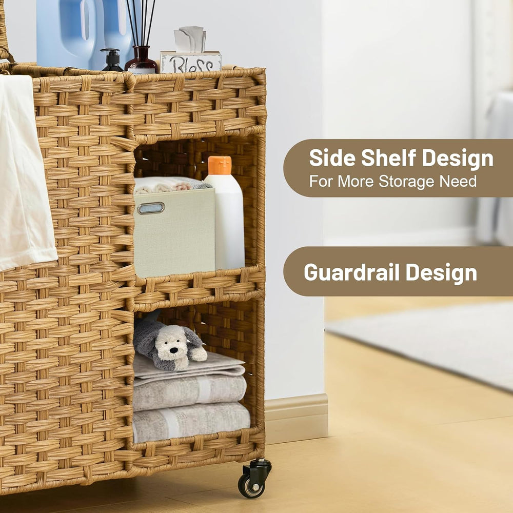 Laundry Hamper with Wheels, 42.3 Gal.(160 L) Laundry Sorter with Shelves, Rat...