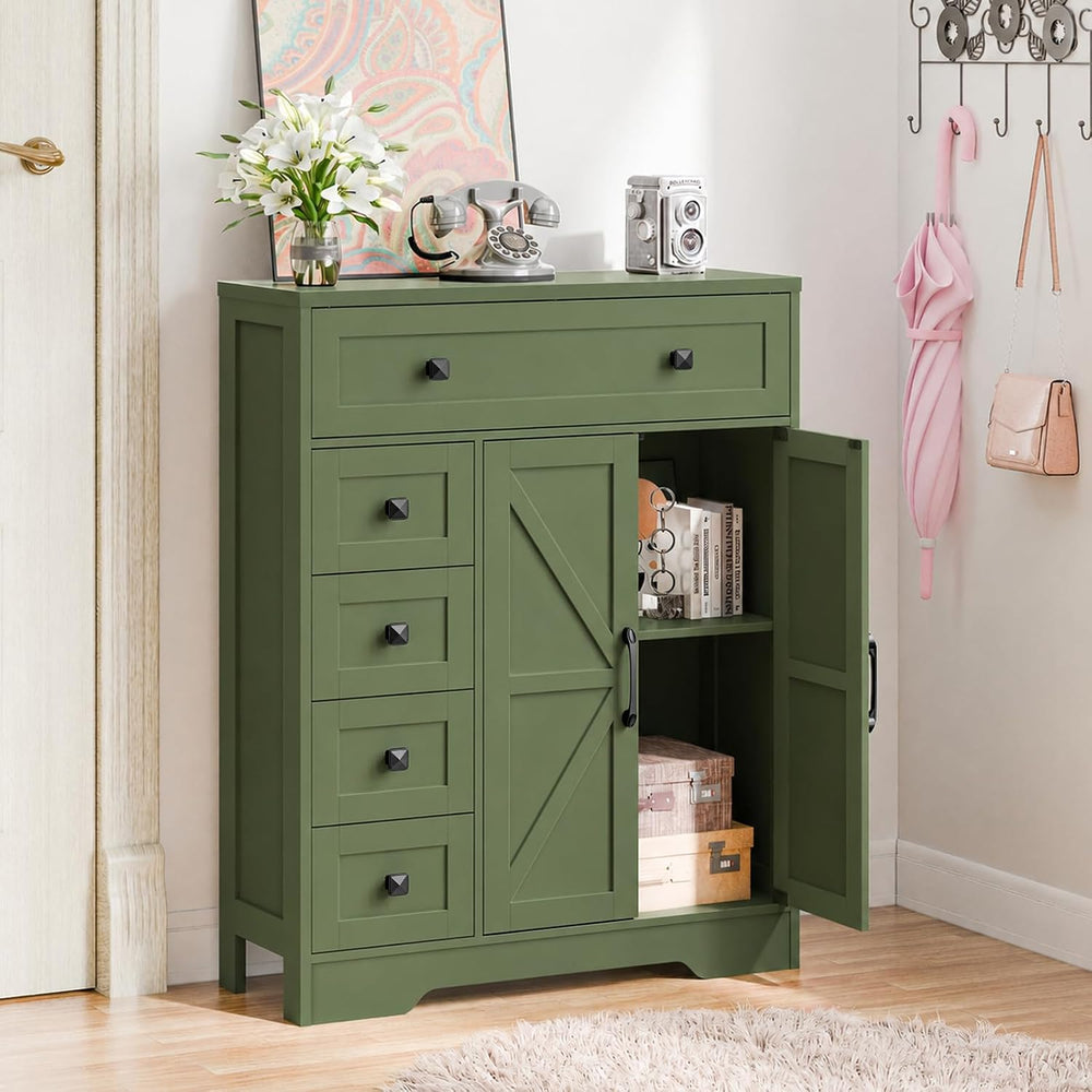 Befrases Farmhouse Storage Cabinet with 2 Doors and 5 Drawers, Green