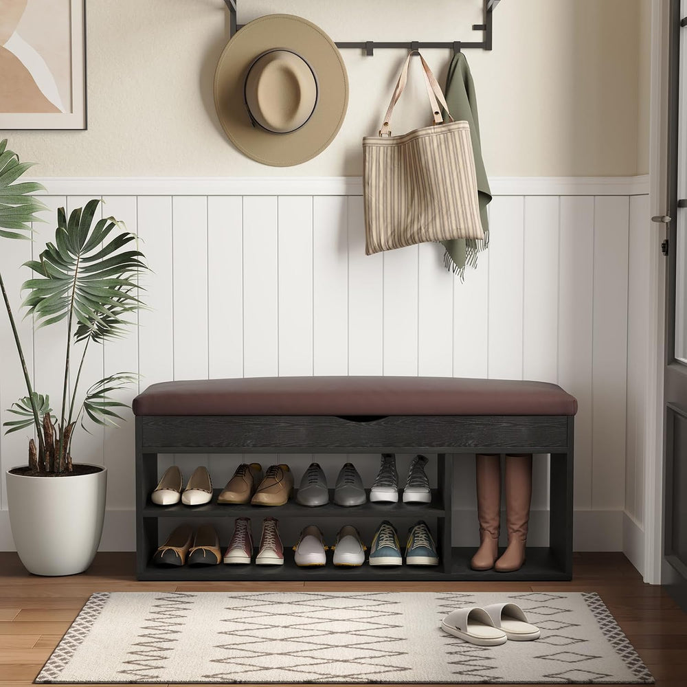 Apicizon 39 Inches Storage Bench with Padded Cushion, Shoe Bench with Storage...