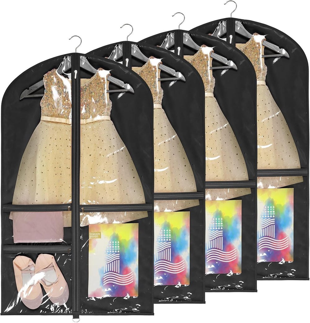 Univivi 40 Inch Dance Costume Garment Bags for Dancers, Black, 4 Pack