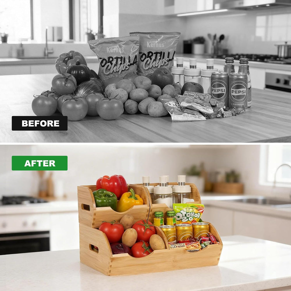 Bamboo Pantry Storage Bins,Fruits and Vegetables Basket