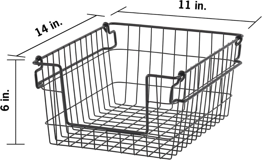 TRINITY 2-Pack Stackable Metal Wire Storage Baskets With Handles, Black, 11 I...