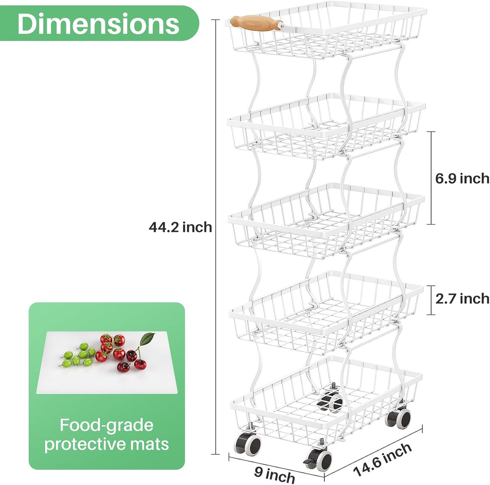 SAYZH 5-Tier Fruit Basket Stand with Vegetable Baskets for Kitchen, White