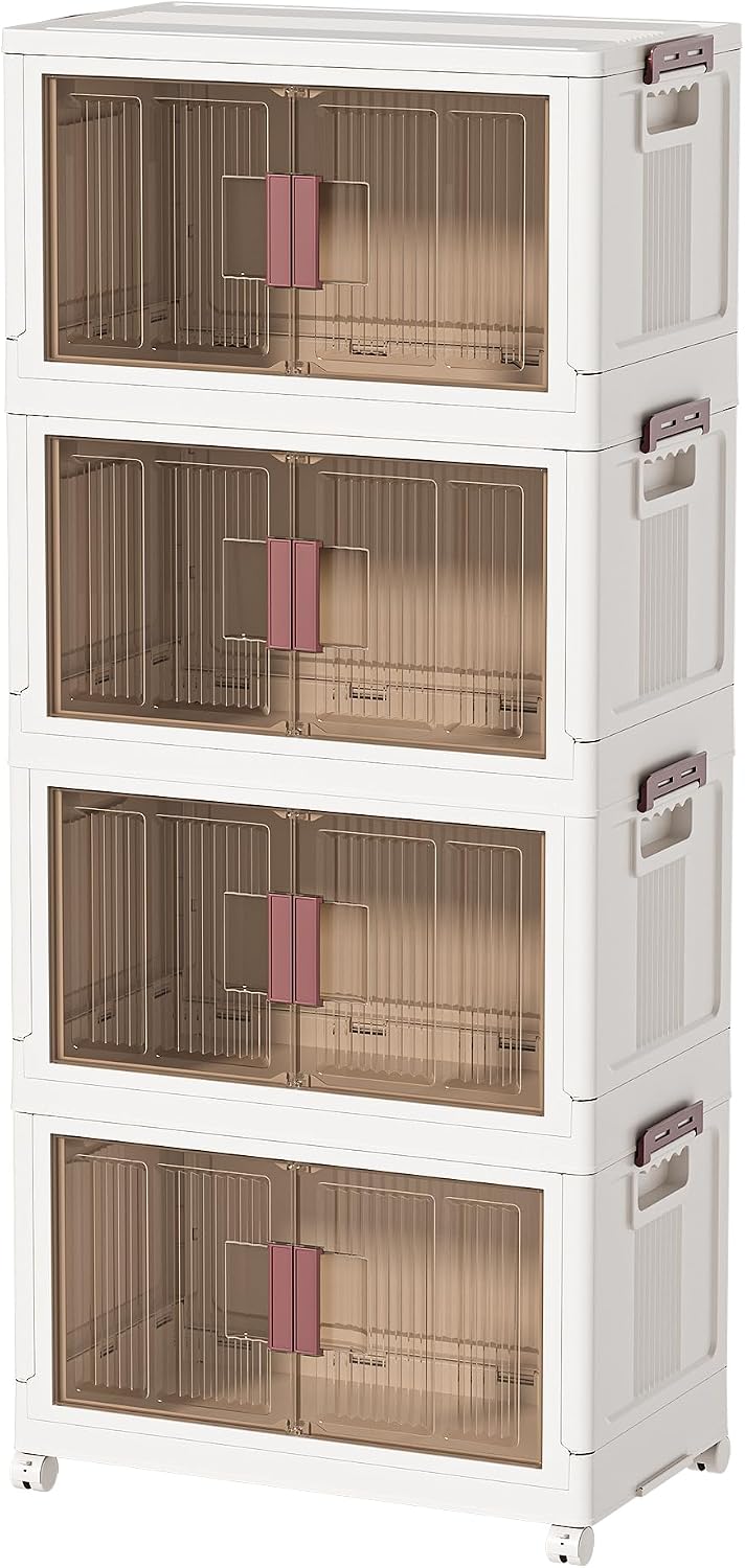 32GAL/128QT 4 tier large stackable storage bins with lid and wheels, collapsi...