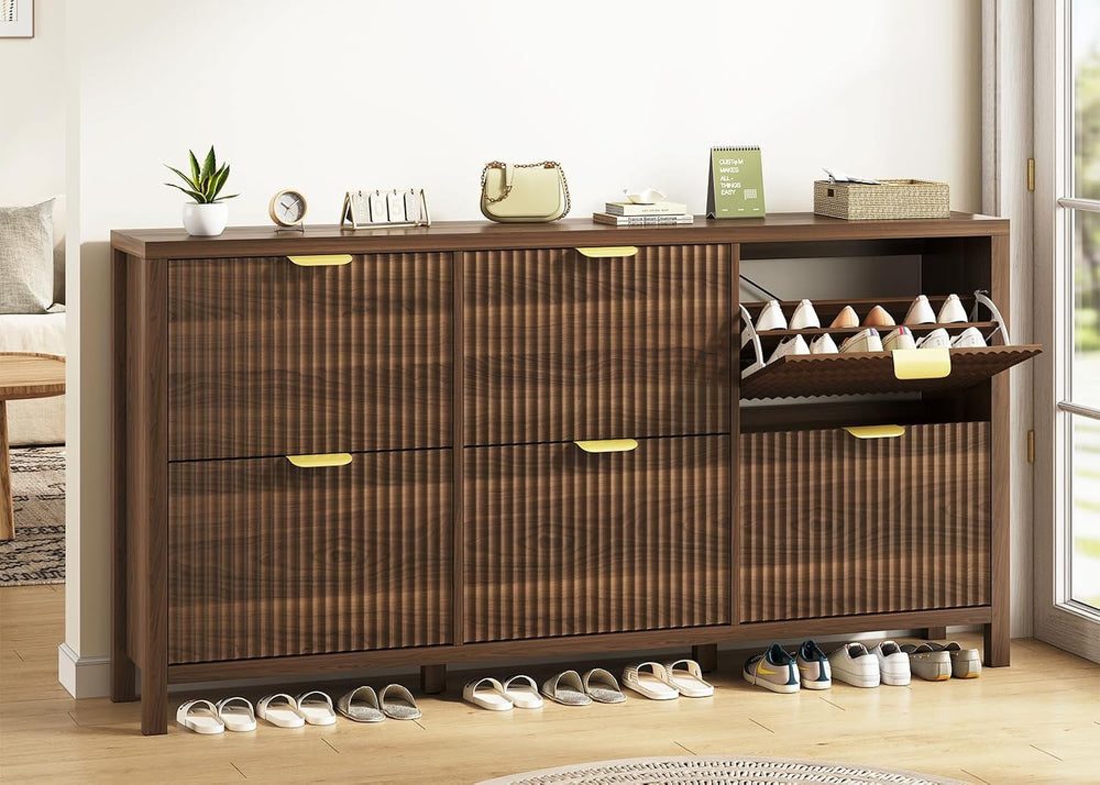 YOMILUVE 63" Shoe Cabinet Storage for Entryway, Fluted Shoe Cabinet with...