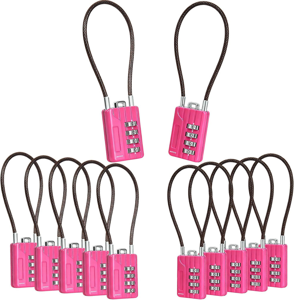 SEPOX® 12PK Metal Combo Padlock, Resettable 4-Digit, Extra Long Cable 7"