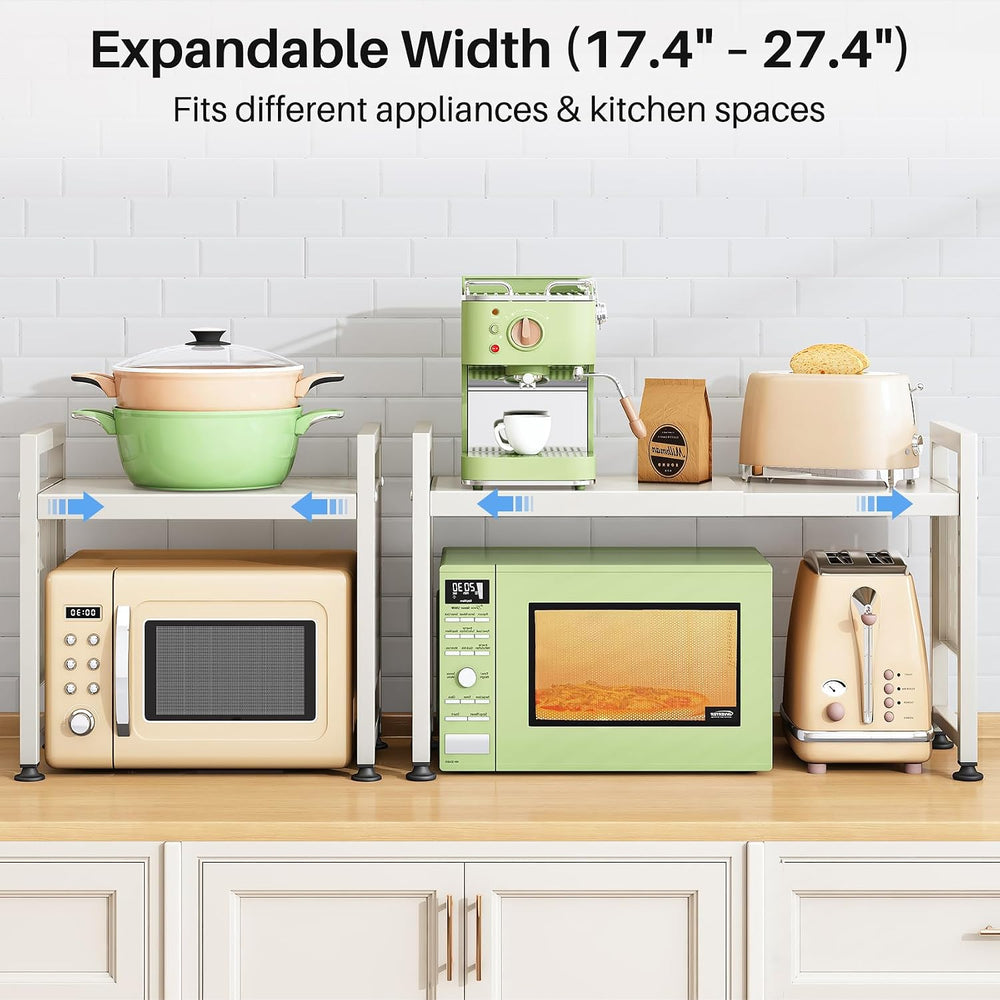 Expandable Microwave Stand, 2-Tier Adjustable Microwave Oven Rack with 10 Hoo...