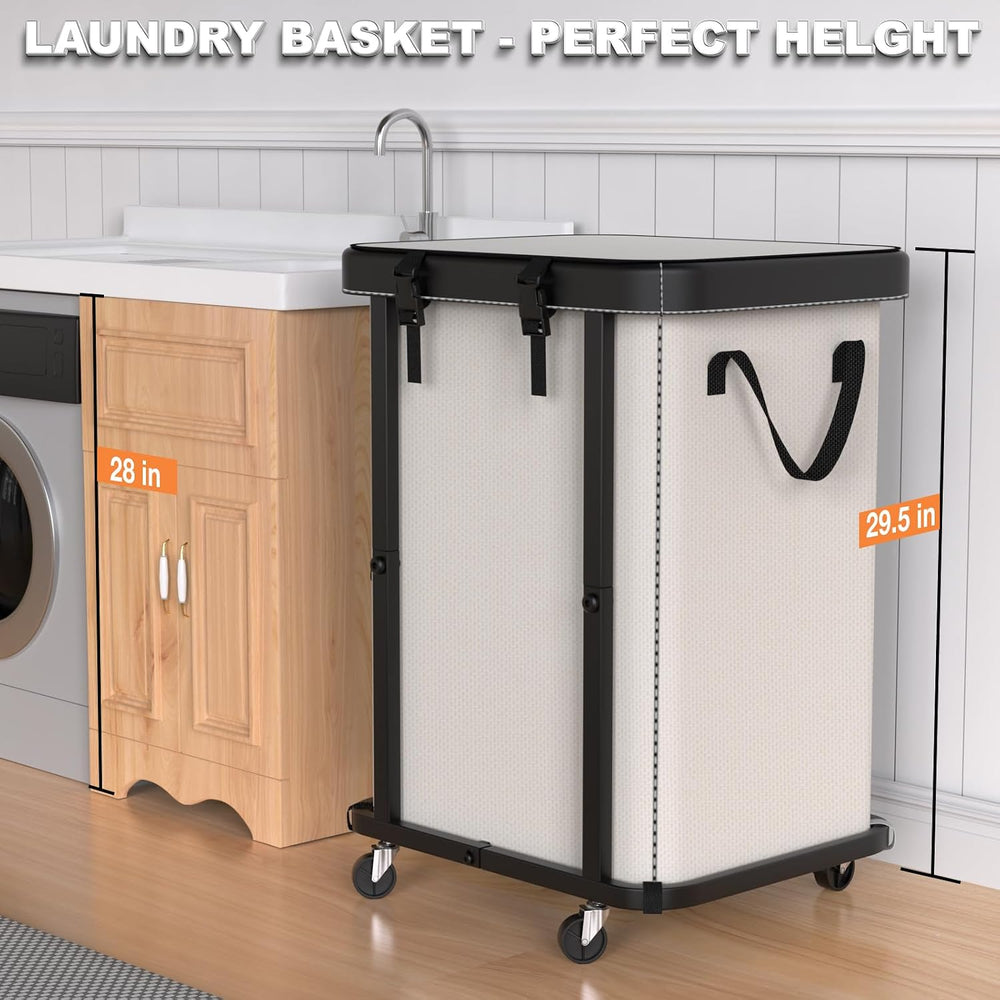 Laundry Basket with Wheels,150L Leather Patchwork Rolling Hamper Carts