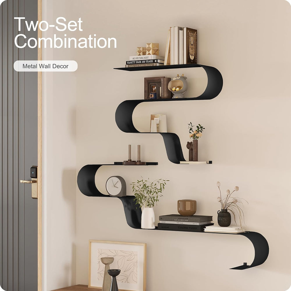Black Floating Shelves Set of 3, Black Metal Decor, Unique Mounted Floating S...