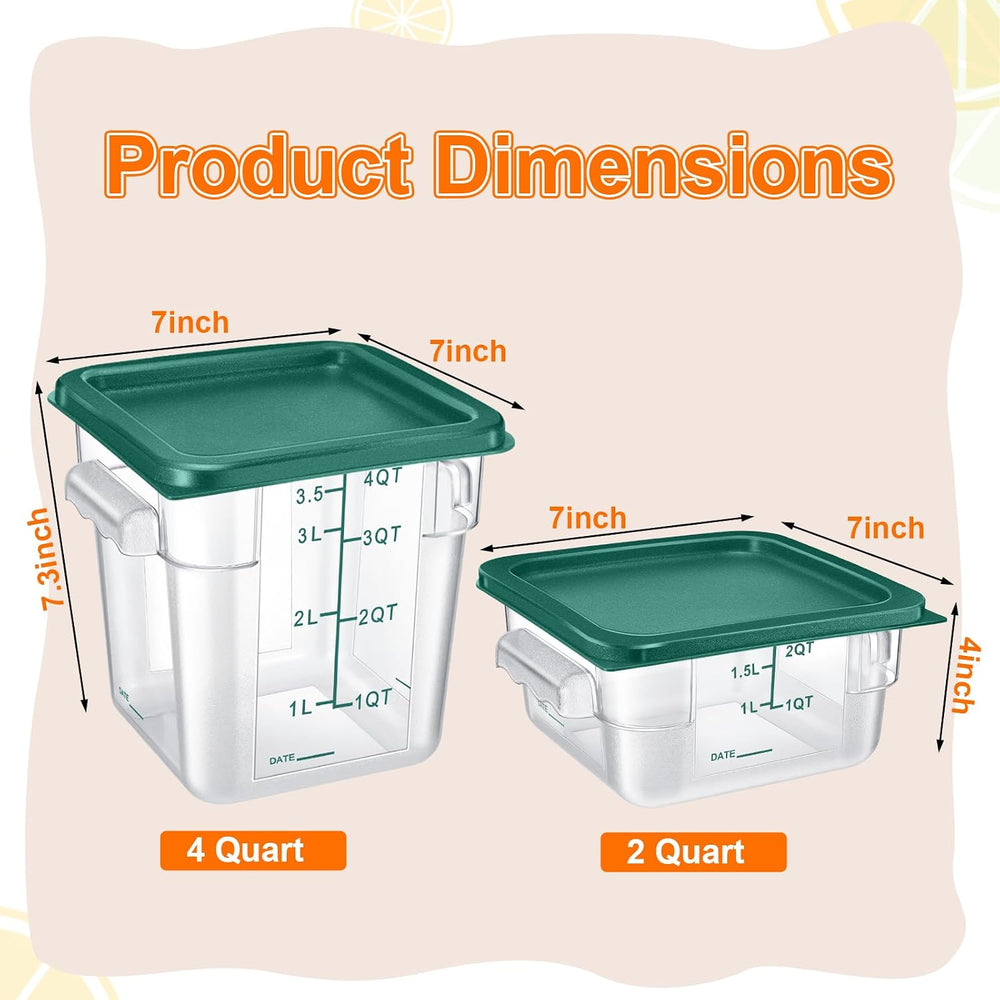 Suclain 8 Pcs Food Storage Container with Lids Set 2qt and 4qt Square Clear C...