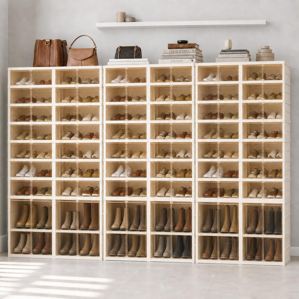 Extra Wide Foldable Shoe Rack with Clear Doors, 9-Tier Shoe Organizer