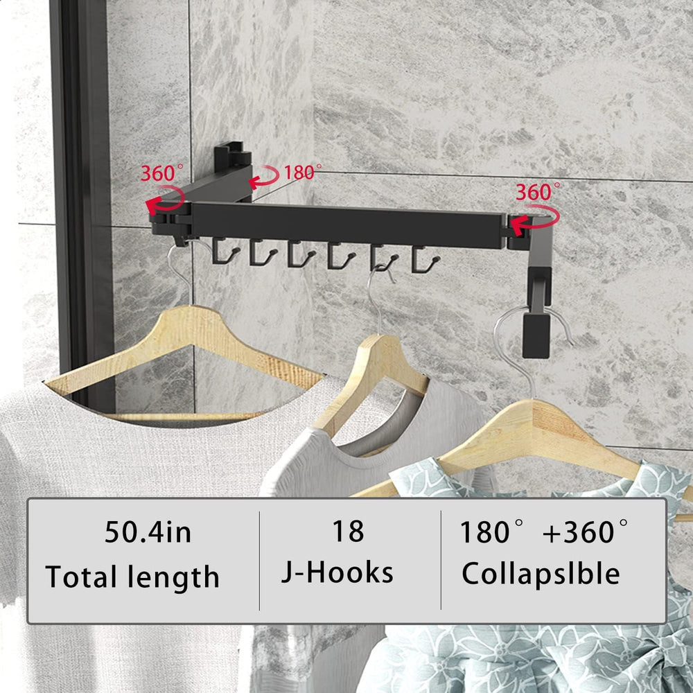 Wall Mounted Clothes Hanger Rack, Retractable Clothes Drying Rack Folding Ind...