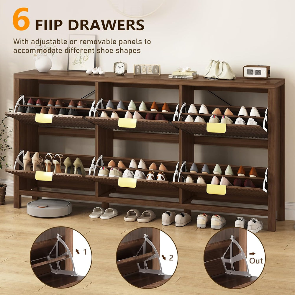 YOMILUVE 63" Shoe Cabinet Storage for Entryway, Fluted Shoe Cabinet with...