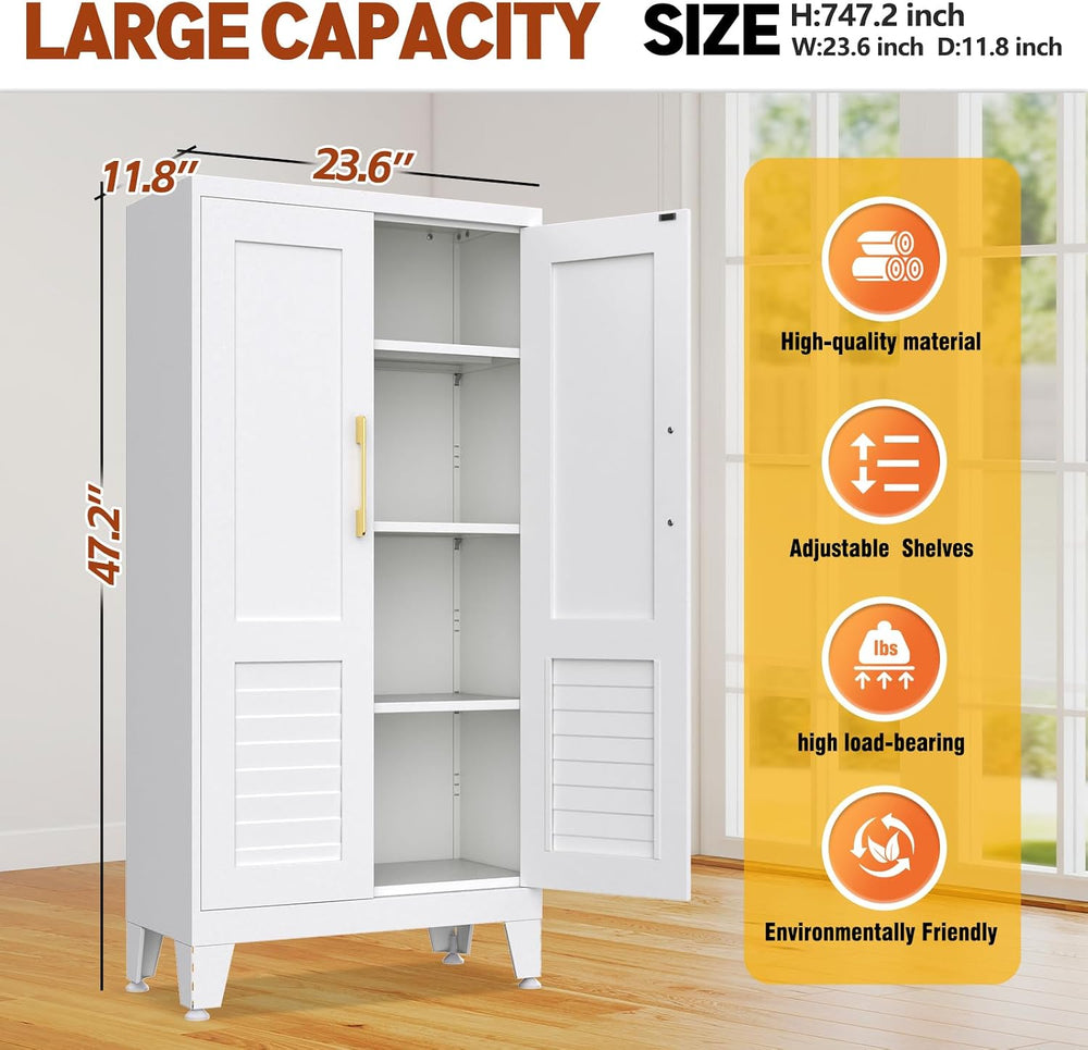 47" Kitchen Pantry Storage Cabinets Metal Pantry Cabinet with 2 Door and...