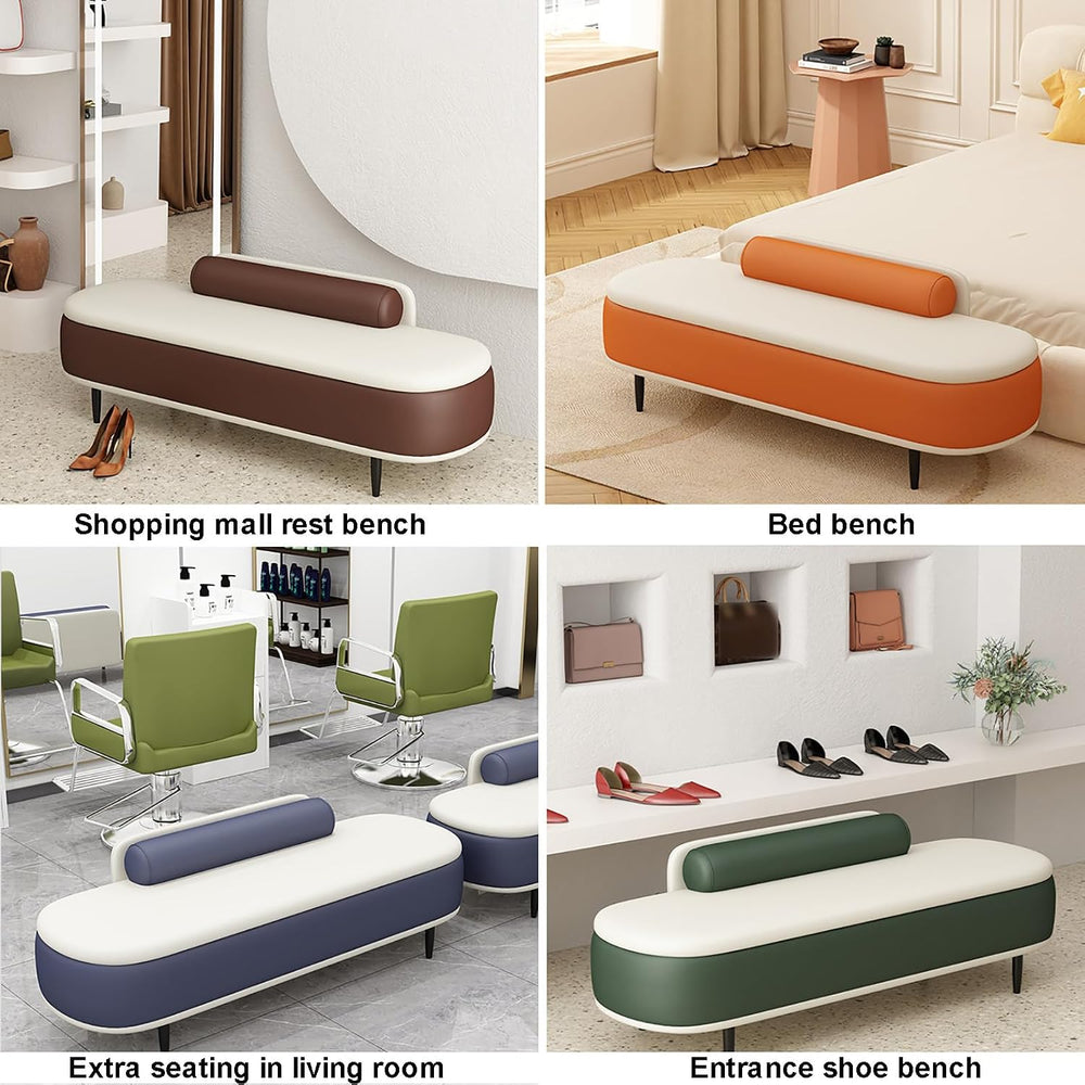 SAZDFY Pu Leather Bedroom Ottoman Bench, Bedroom End of Bed Bench with Pillow...