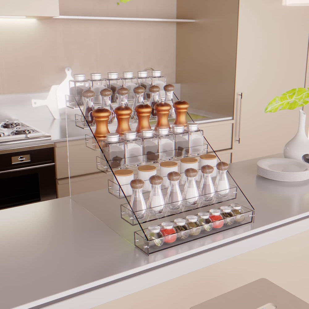 Tiered Spice Rack Acrylic, 7 Tier Clear Spice Rack Organizer for Cabinet, Ver...