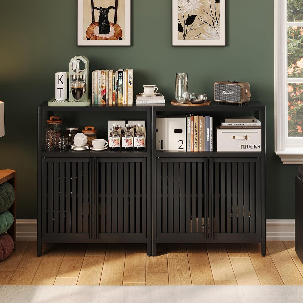 Bamboo Bathroom Storage Cabinet Furniture, Bathroom Floor Cabinet with 2 Shut...