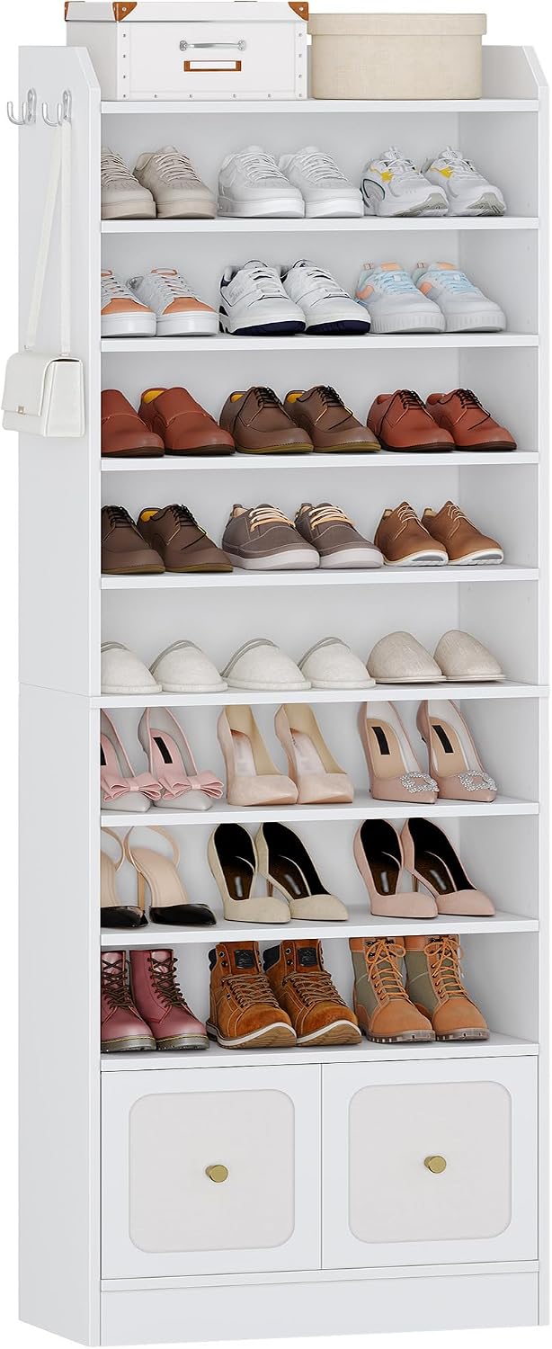 Hzuaneri Shoe Storage Cabinet, 10 Tiers Shoe Cabinet with 2 Cloth Drawers, Wo...