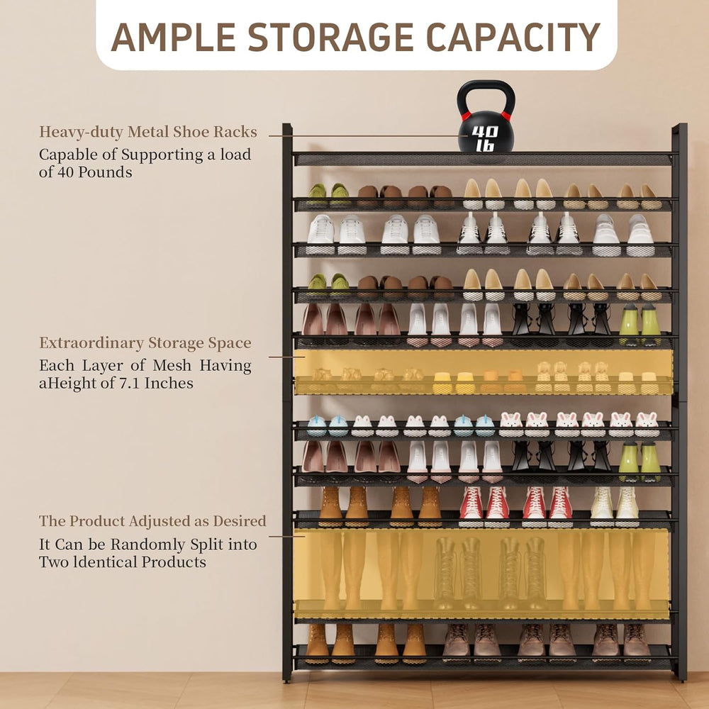 Metal Shoe Rack,Large 12 Tier Shoe Organizer, Heavy Duty Metal 6-Tier Stackab...