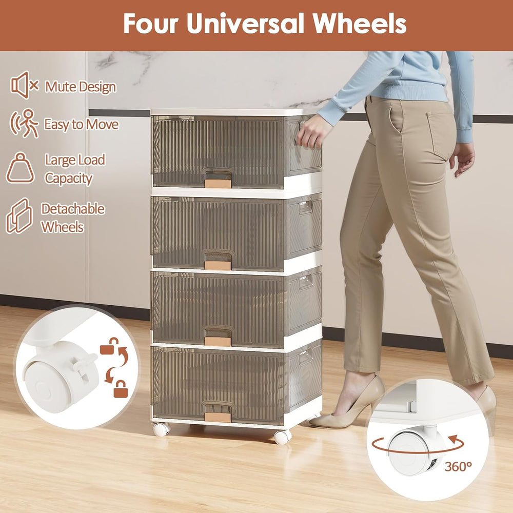 Giantex 4 Tier Stackable Storage Bins with Lids, 18 GalFoldable Shoe Storage ...