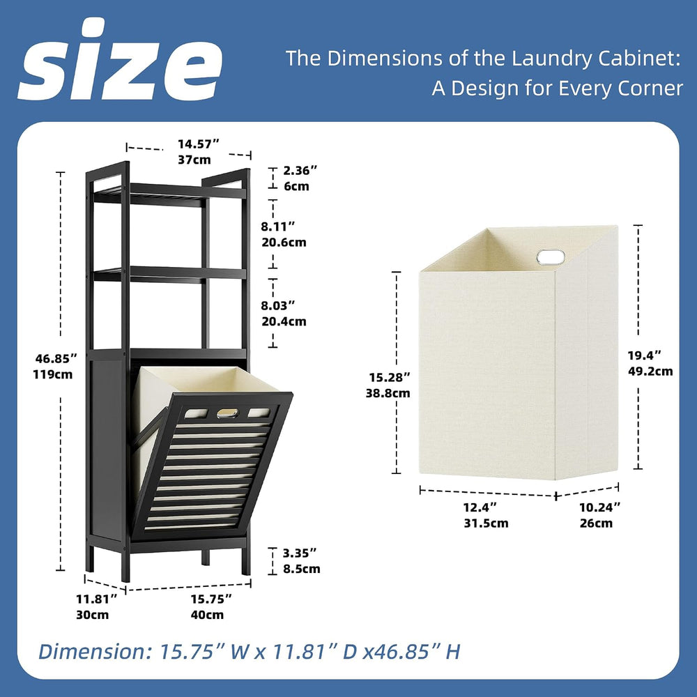 HITNET Tilt Out Laundry Hamper, Bamboo Bathroom Cabinet with Pull Out Removab...