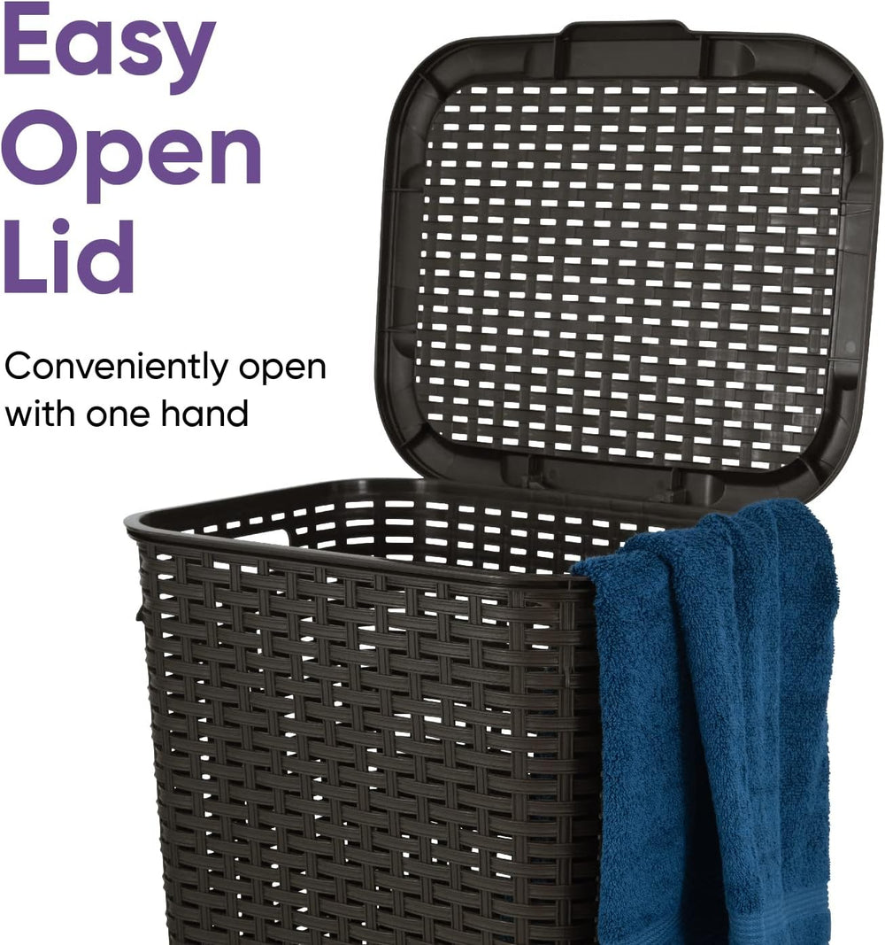 Plastic Laundry Hamper with Lid 3 Pack Laundry Hamper Basket, Brown Tall Clot...