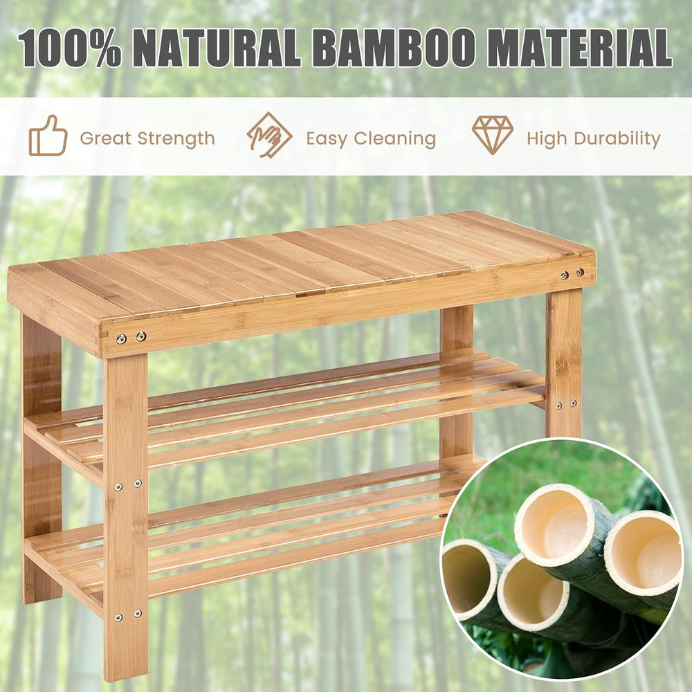 GIANTEX Entryway Shoe Bench, Bamboo Shoe Shelf Organizer Holds up to 6 Pairs,...