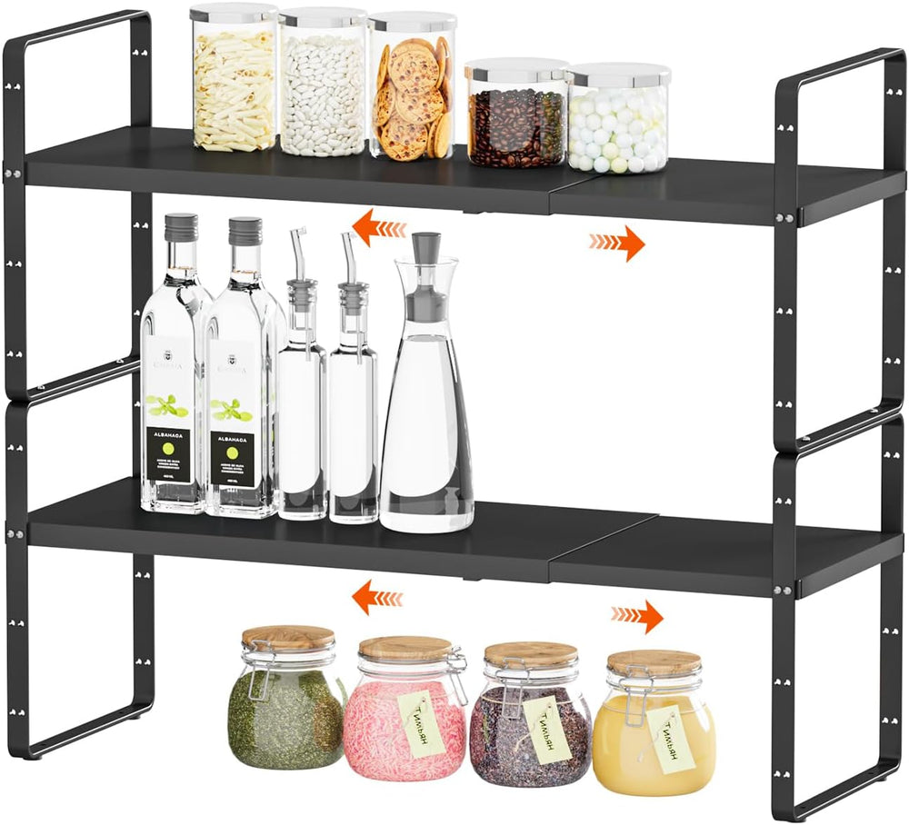 2Pack 16.5-27''L Expandable Cabinet Countertop Shelf Organizer, Black